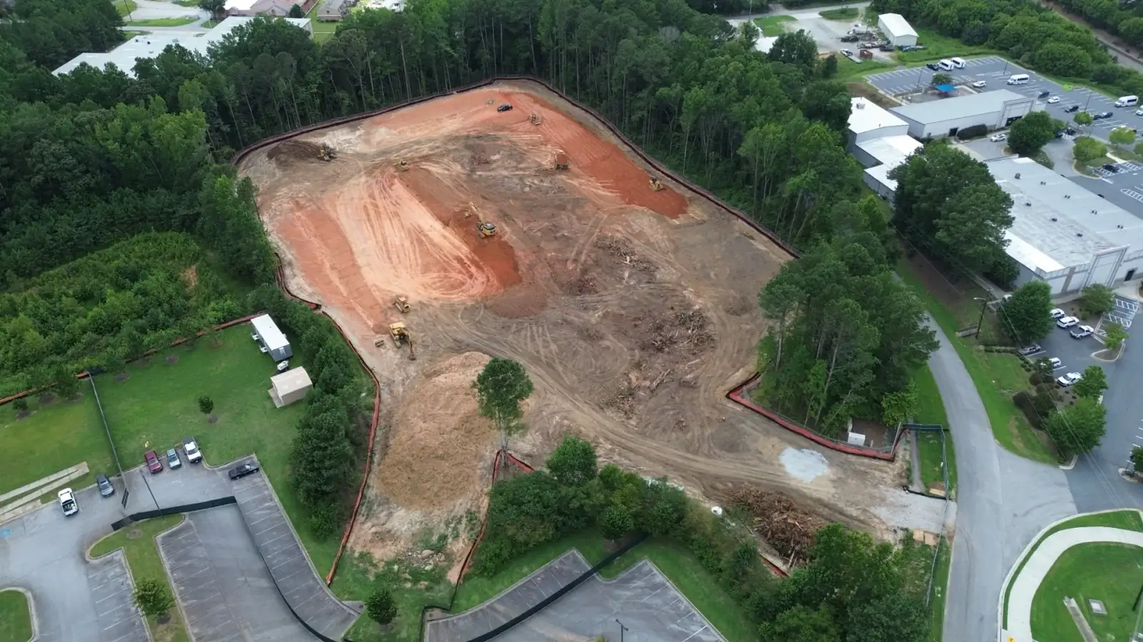 Aerial view of clearing and grading at the TCSG-411 CDL pad project in Dallas, Georgia